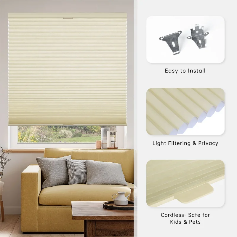 Inside Mount Pleated Blinds Heat Insulation Cell Material Manual Spring Cordless Top Down Bottom Up Cellular Shades For Bedroom