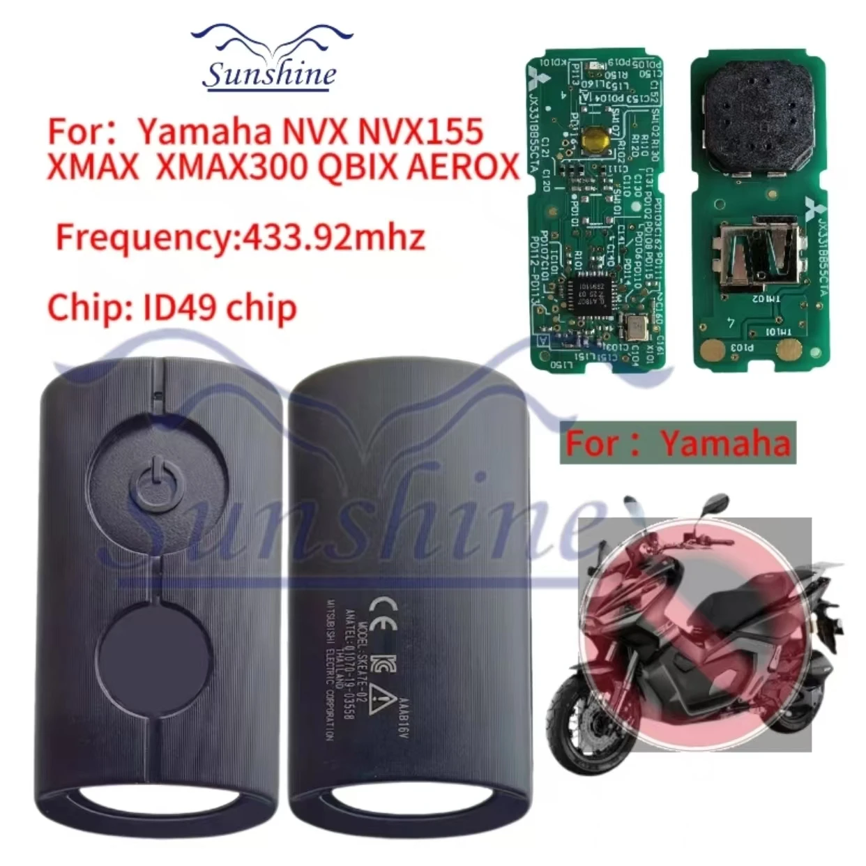 Sunshine car Yamaha Original Remote Control Key for NVX155 XMAX XMAX300 QBIX AEROX JAUNS Motorcycle Scooter 315/433.92MHz ID49