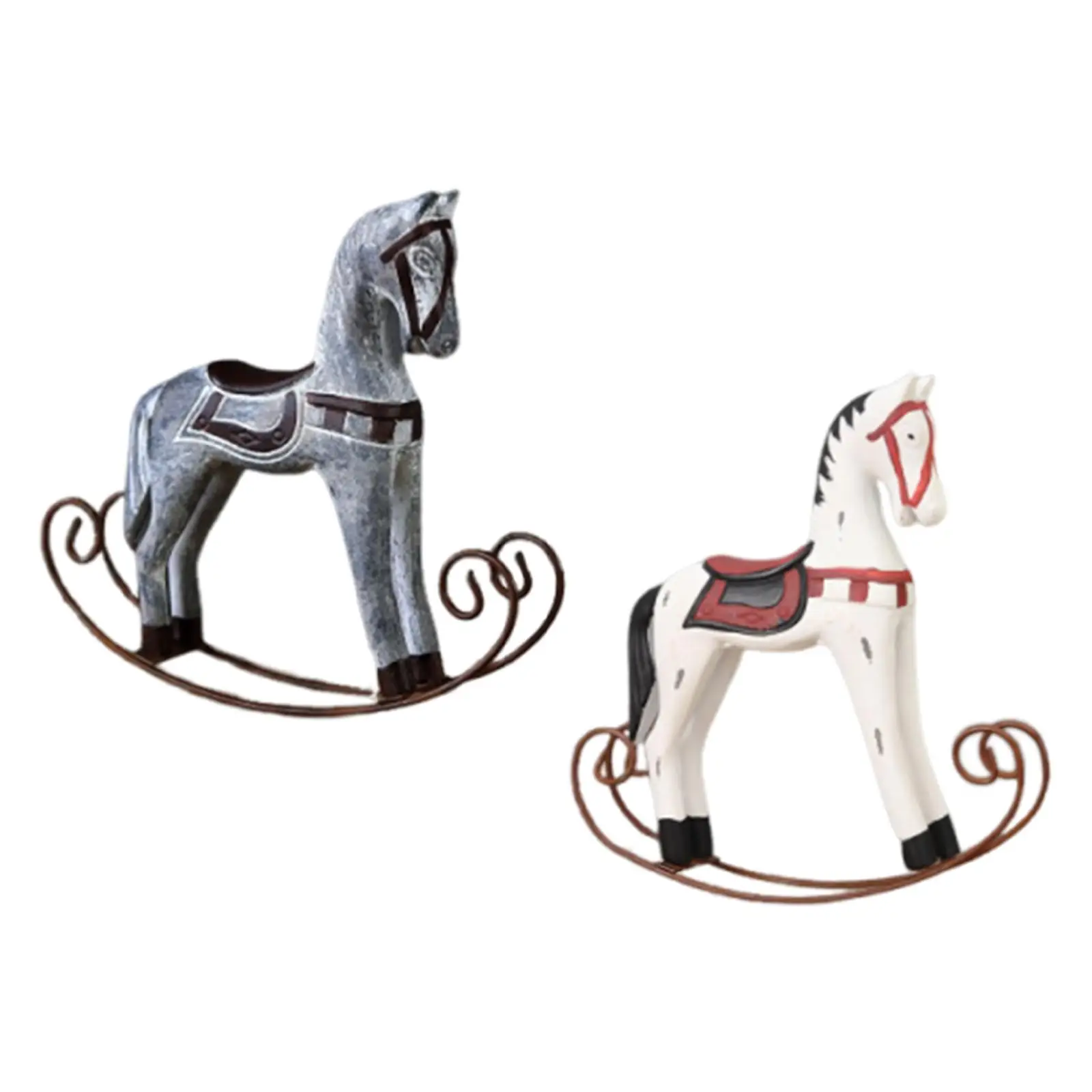 Wooden Rocking Horse Statue Sculpture Creative Lightweight Tabletop Ornament for Countertop Centerpiece Cabinet Decoration