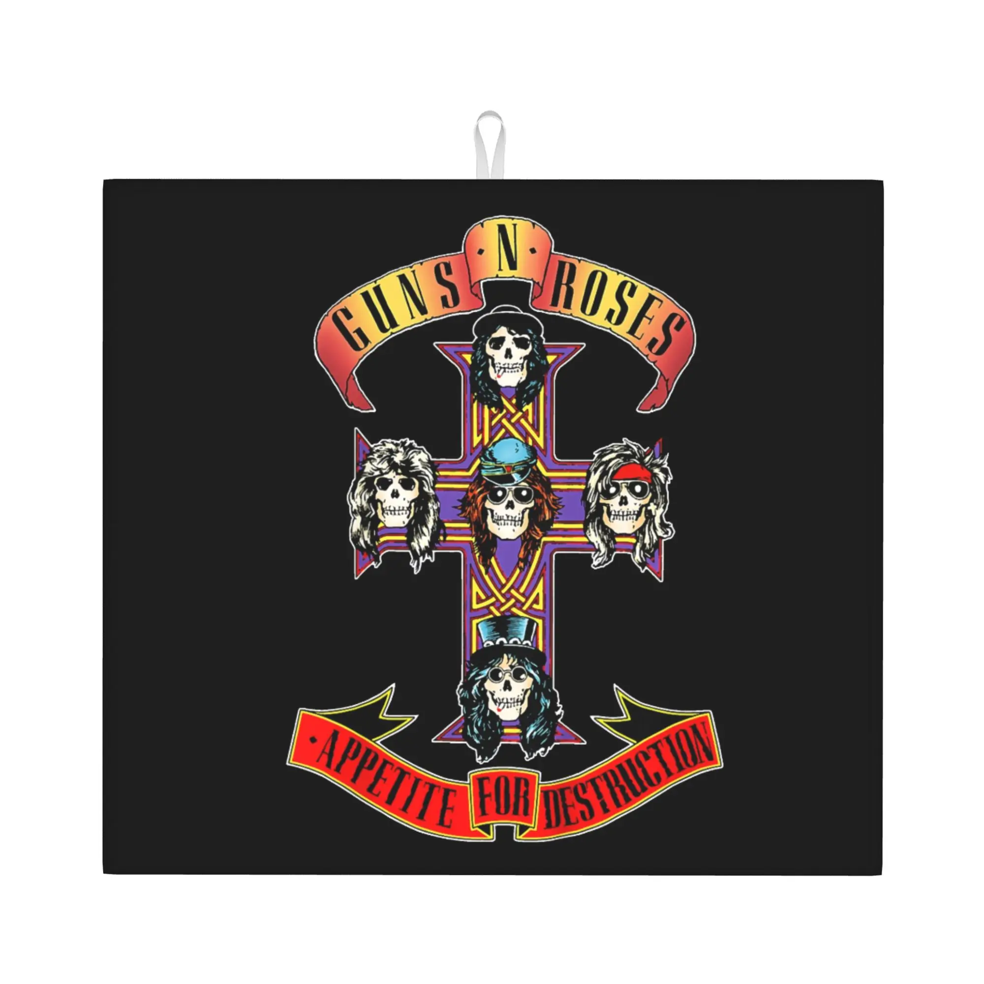 Heavy Metal Rock Music Band Guns Rose Non‑Slip Waterproof Absorbent Barware Tableware Oil Proof Reusable Drying Mat For Kitchen