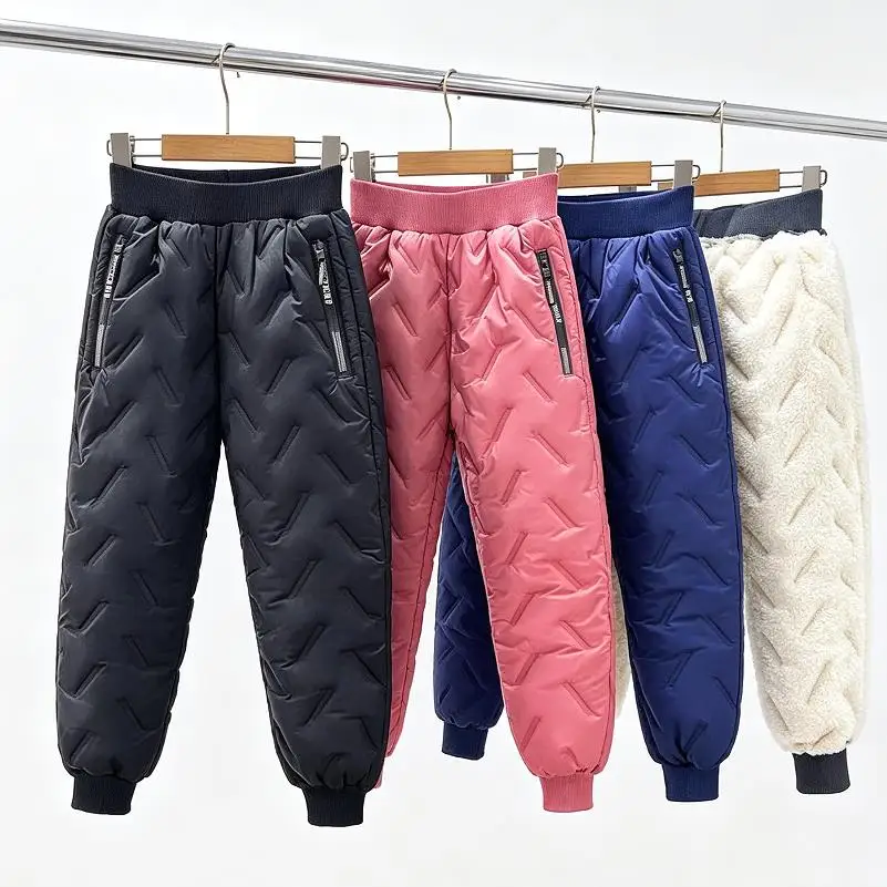 Kinder-Baumwollhosen für Jungen und Mädchen, Winter, dick und kältebeständig, Lammwolle, warme Hosen für 3-14 Jahre alte Kinder – Detail 2