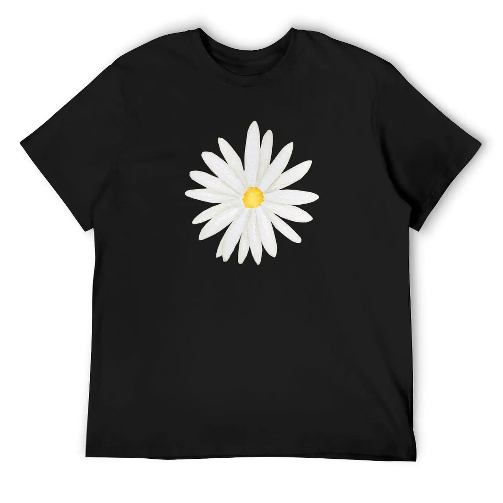 Camiseta pintada a mano con una pequeña Margarita blanca y acuarela 2, camiseta personalizada de gran tamaño, camisetas blancas para hombre