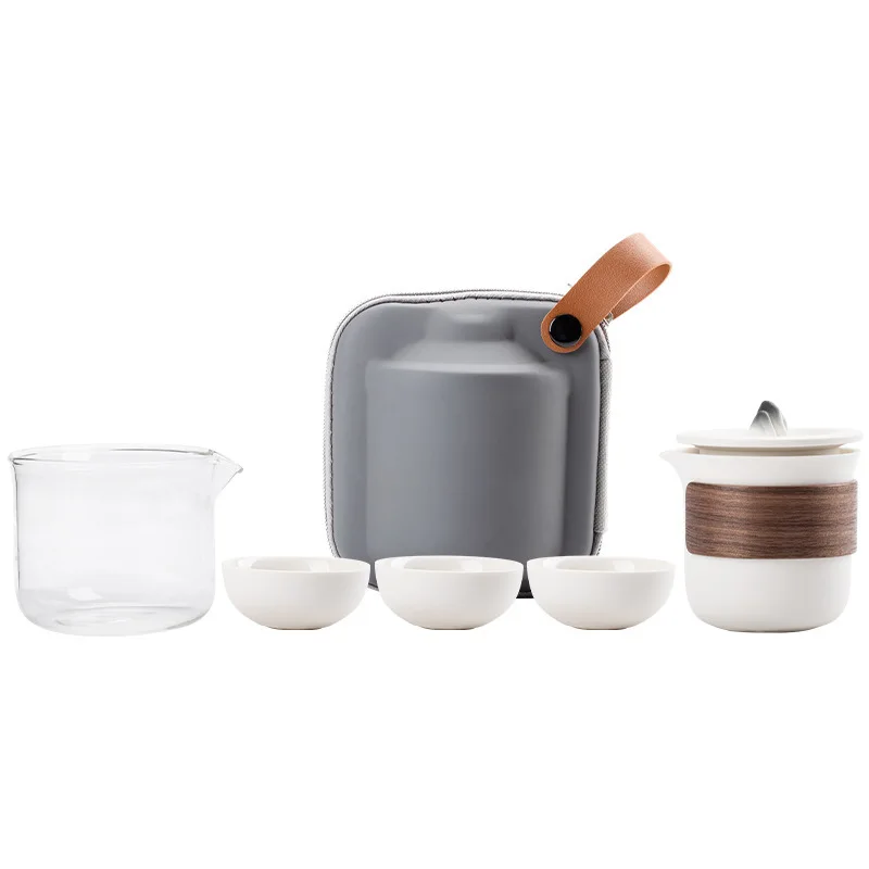 Portable Travel Tea Set Small Set Outdoor Modern Ceramic Kung Fu Breaking Teapot Teacup Camping Kuaike Cup Tea Set Chinese