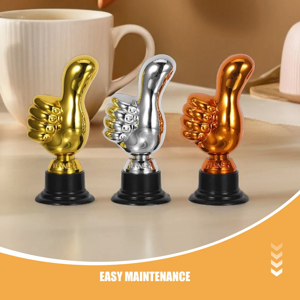

6pcs Thumb Up Award Trophies: Plastic Gold Silver Copper Trophy Award Prop Sculpture For Employee Coworker Teachers Volunteer