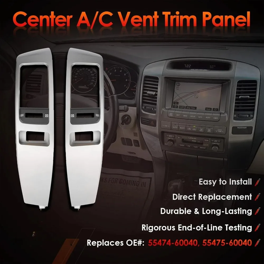 

Center Dashboard A/C Air Vent Trim Panel Compatible with Lexus GX470 2003-2009 Land Cruiser Prado 120 55474-60040 55475-60040