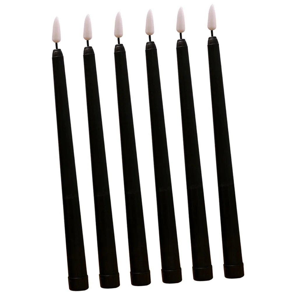 

6 Pcs Black Shell LED Taper Candles Flameless Christmas Wedding Table Decor Operated Plastic Led Candles