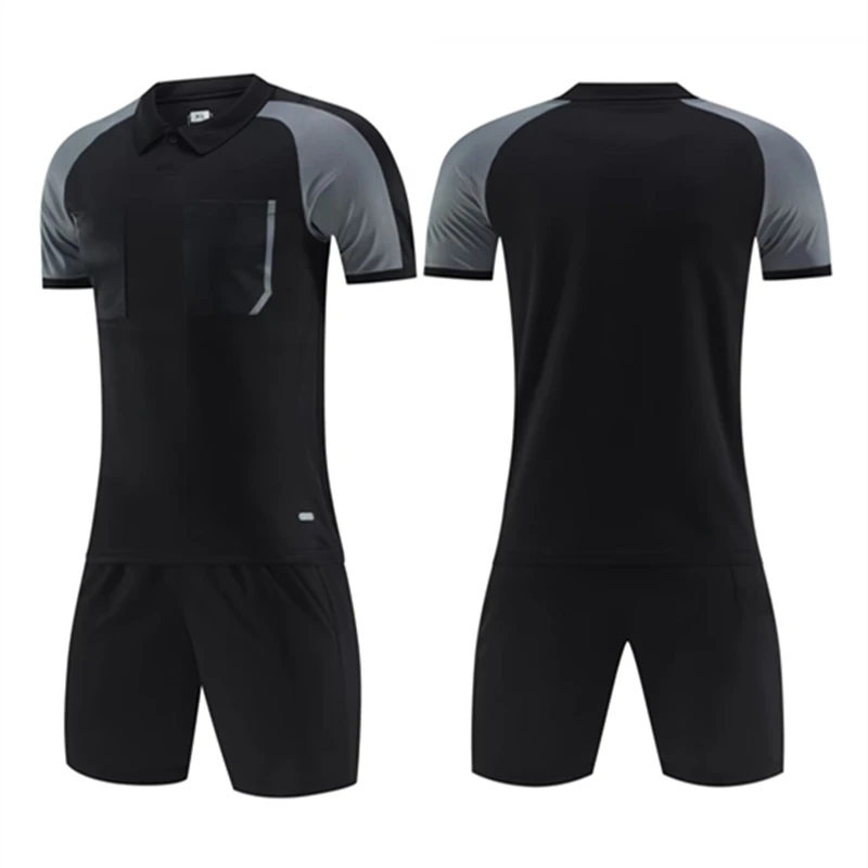 Professional Referee Soccer Sets Adult Umpire Football Uniforms Judge Short Sleeve Turndown Collar Shirt Three Pockets Shorts