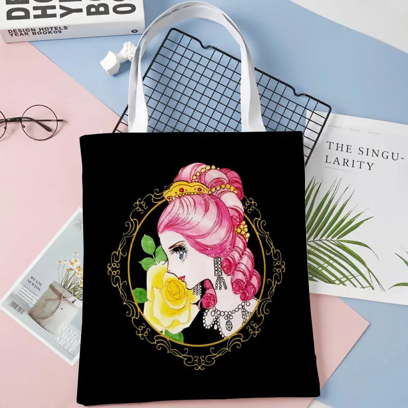 Custom The Rose of Versailles Tote Bag Cotton Cloth Shoulder Shopper Bags for Women Eco Foldable Reusable Shopping Bags 1014