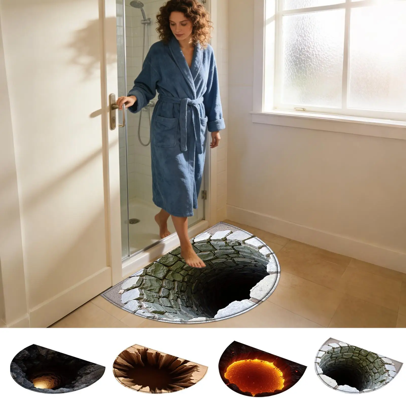 Illusion Rug Soft Washable Absorbent Mat Semi-Circular 3D Carpet Floor Mats For Bedroom Living Room Kitchen Entryway Front Door