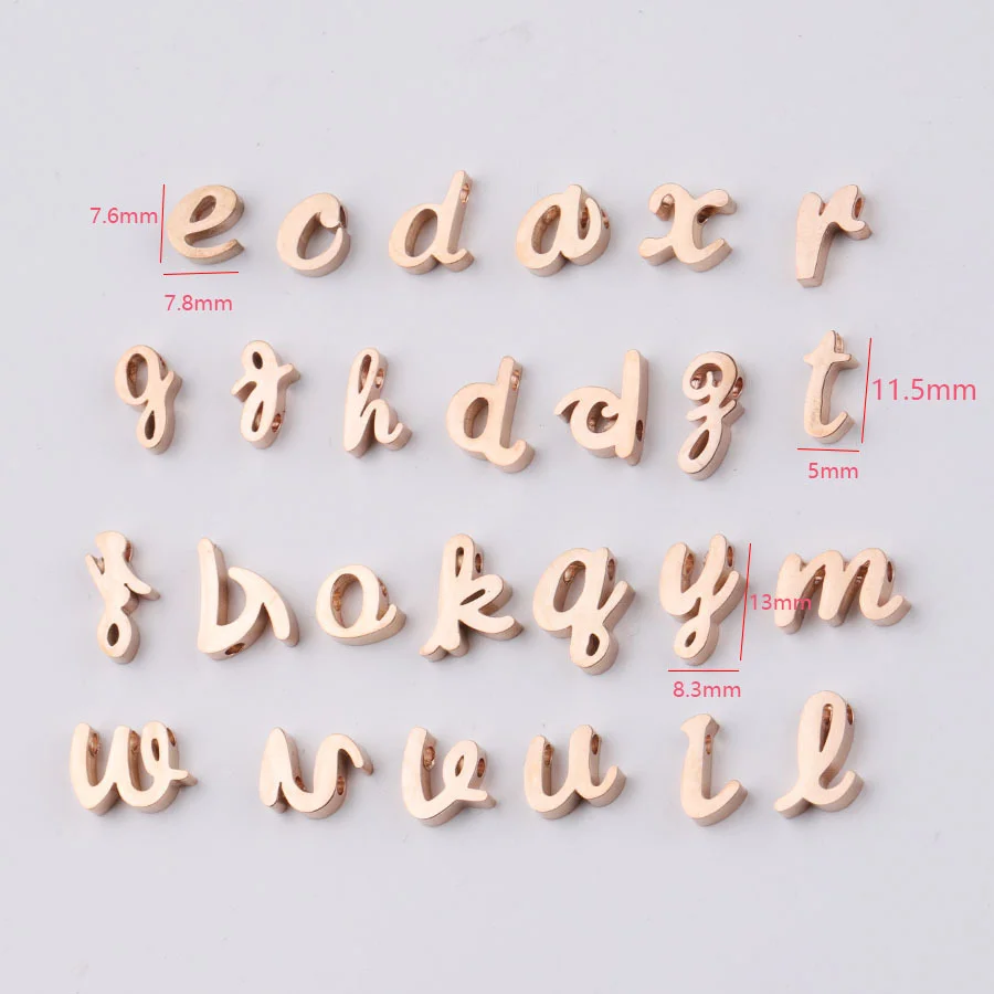 `5Pcs/Pack Stainless Steel 3D Cursive Lowercase Alphabet Beads Large Hole Script Letter Charms For DIY Bracelet Necklace Jewelry
