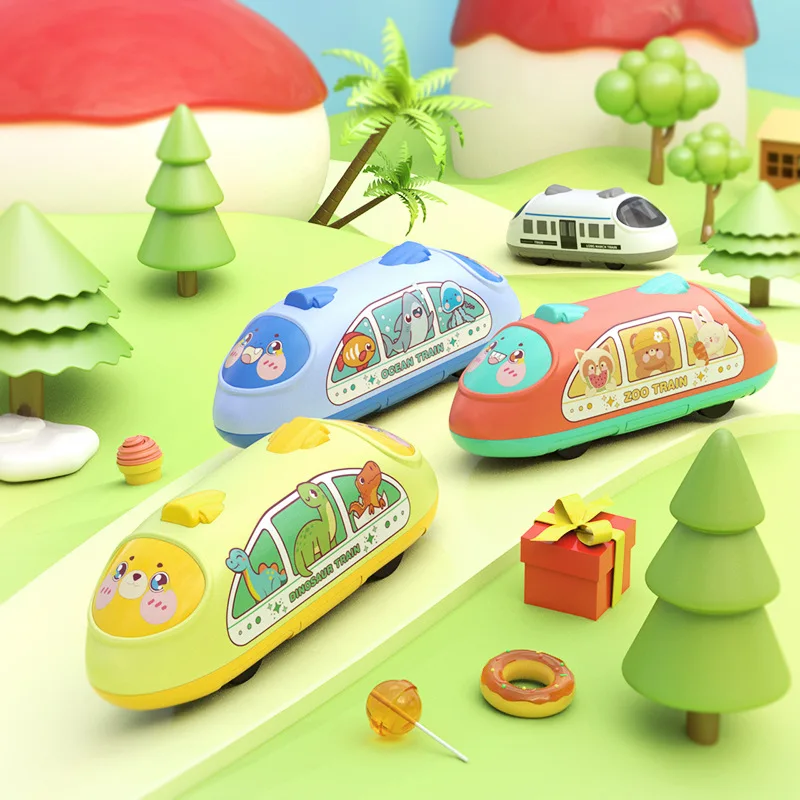 New Rebound High Speed Rail Cartoon Subway Forward and Backward Pull Back Vehicle Dinosaur Car Toy for Children Kid's Gifts