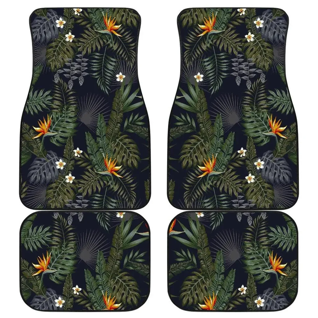 Blossom Tropical Leaves Pattern Car Floor Mat Vintage Black Carpet Anti-Slip Rubber Mat Pack of 4 Car Accessories Car Floor Mats