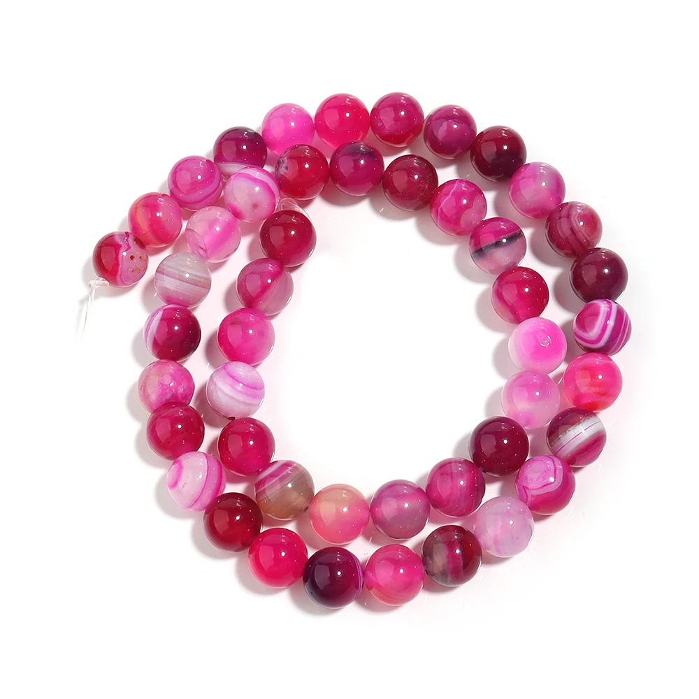 1 Strand Pink Natural Agate Loose Beads Gemstone RoundNatural Stone Beads for Jewelry Making DIY Bracelet Necklace 4/6/8/10/12mm