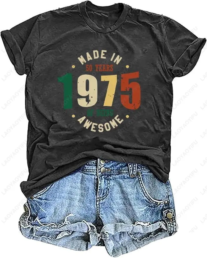 T-shirt vintage del 1975 per le donne 50esimo compleanno Regalo significativo Retro anni '70 T-shirt grafica divertente Moda estiva Casual Top in cotone morbido