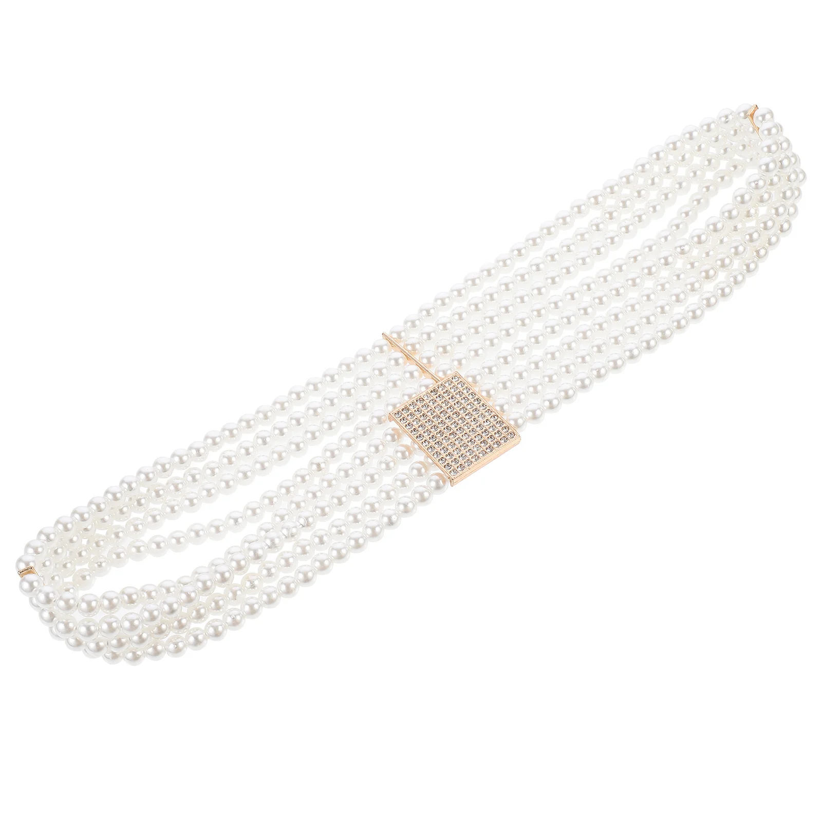 

1Pcs Pearl Waistband Adjustable Elastic Women Sash Belt Rhinestone Buckle Elegant Waist Decor Wedding Evening White Waistband