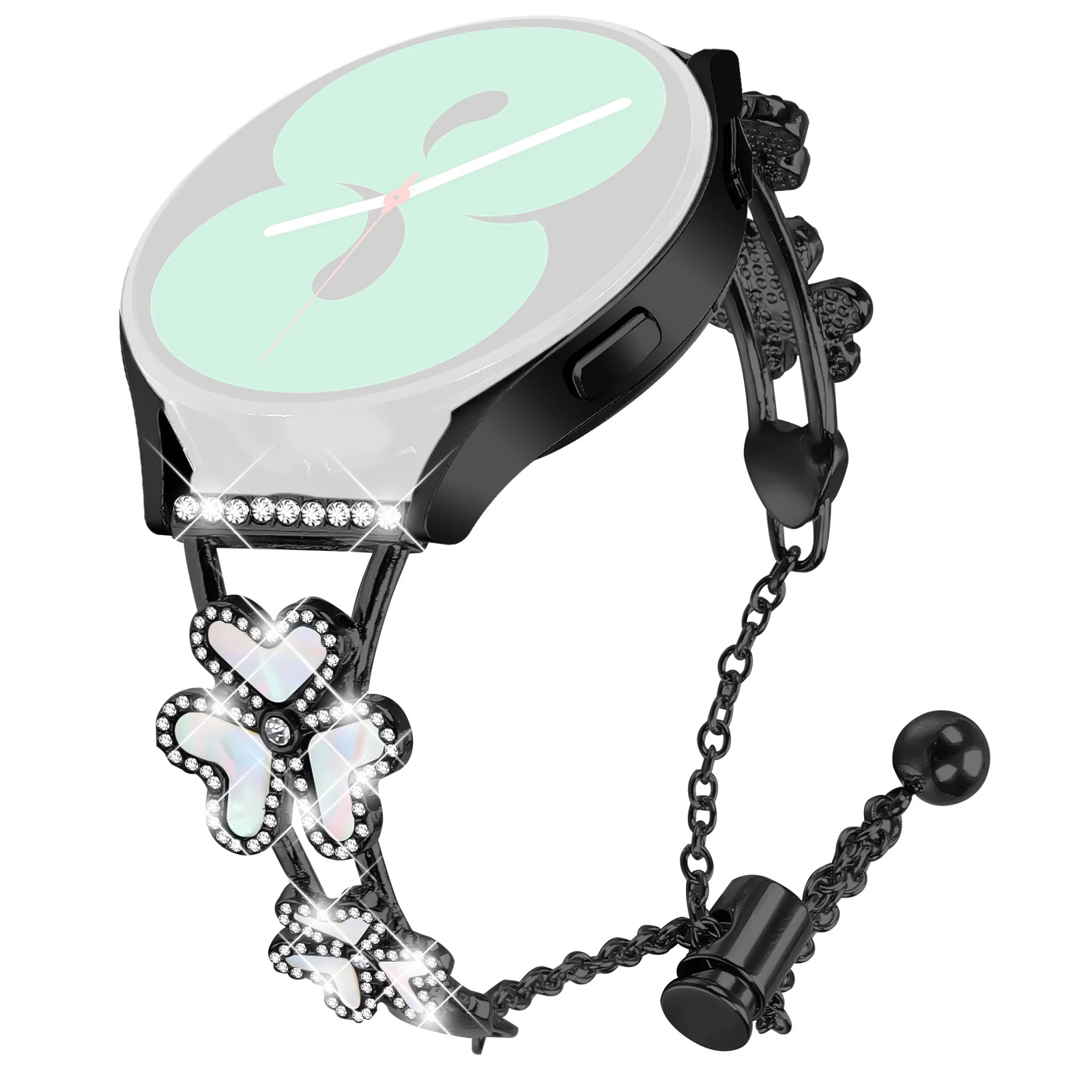 

For Huami Amazfit GTS 4 Mini Watch Strap Replacement Metal Band Heart Clover Decor - Black