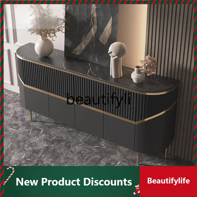 

Light luxury door cabinet Modern simple decorative storage Black rock slab dining side cabinet D80