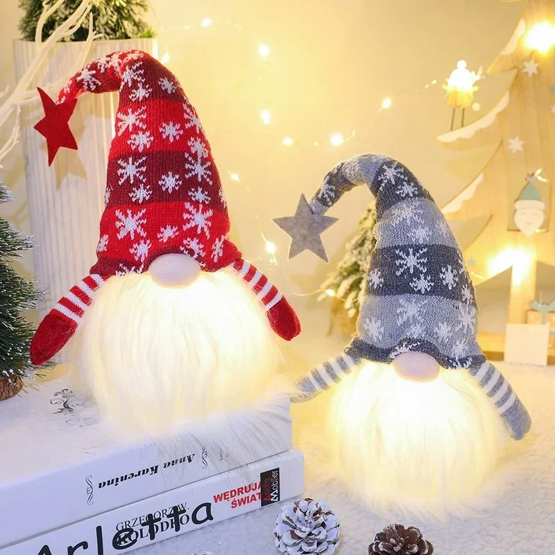 Navidad sin rostro viejo Rudolph muñeca adornos con luces ananas brillantes duende niños muñeca celebración de Navidad decoración del hogar