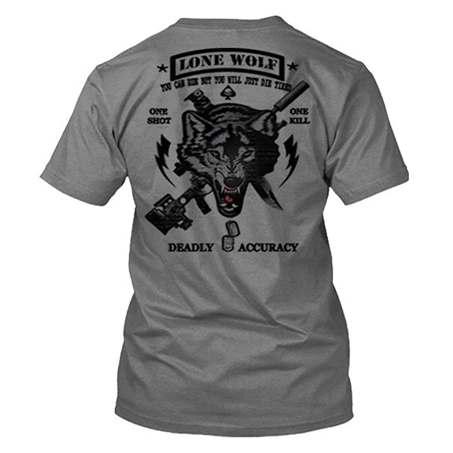 One Shot One Kill, Deadly Accuracy. Army Lone Wolf Sniper T-Shirt 100% Cotton O-Neck Short Sleeve Casual Mens T-shirt Size S-3XL