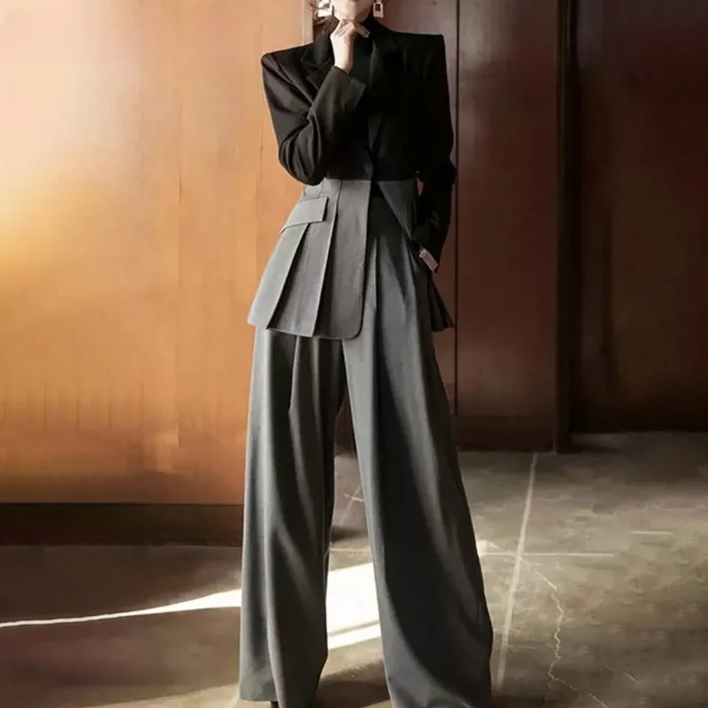 

2024 New Color Contrast Temperament Women Two-piece Set, V-neck Long-sleeved Blazer, High-waisted Pants Fashionable Suit Women