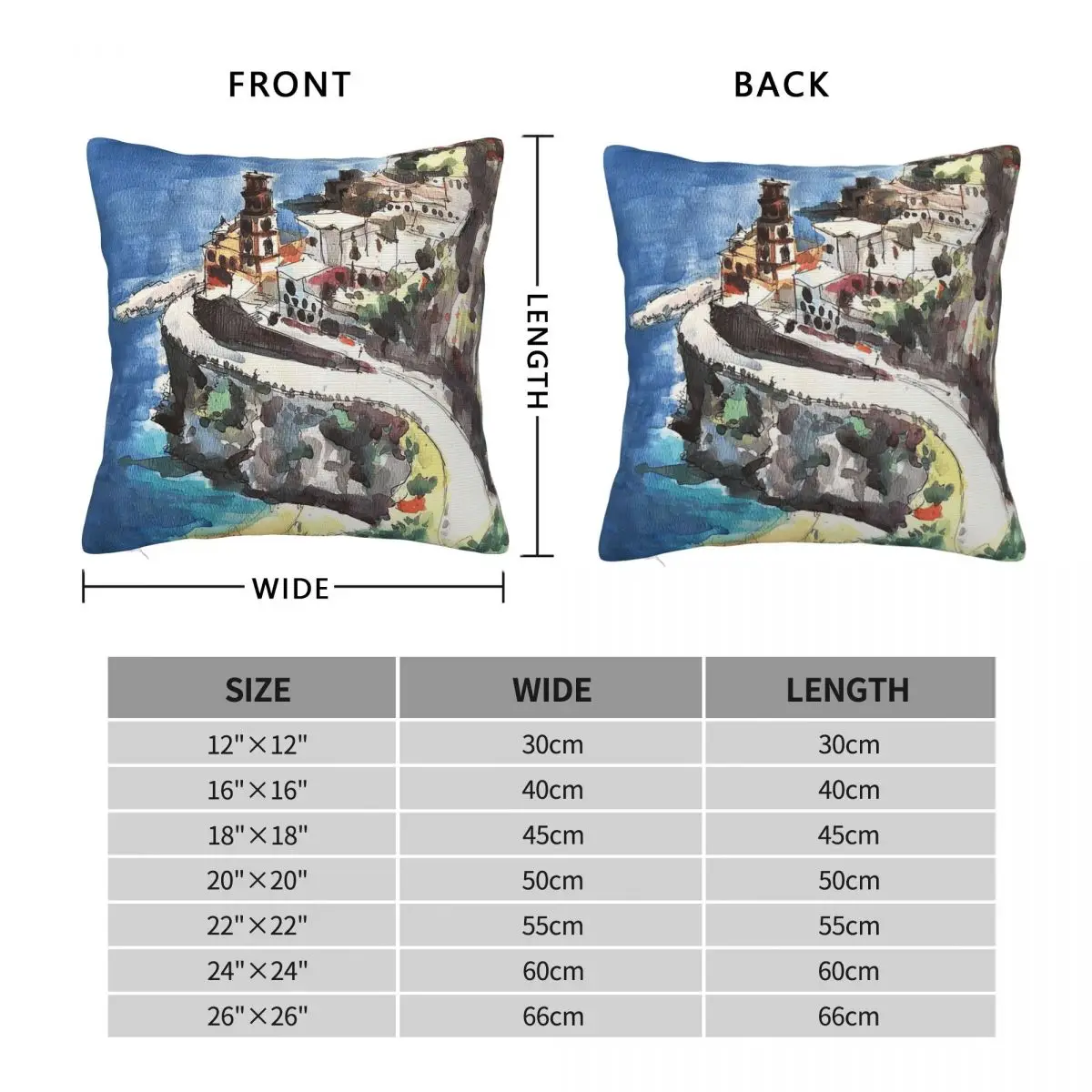 Amalfi Coast Positano Italy Square Pillowcase Polyester Linen Velvet Printed Zip Decor Bed Cushion Case