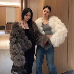 FIGOHR Luxury Imitation Fox Leather Coat Women's V-neck Short Loose Eco friendly Fox Fur Jacket winter