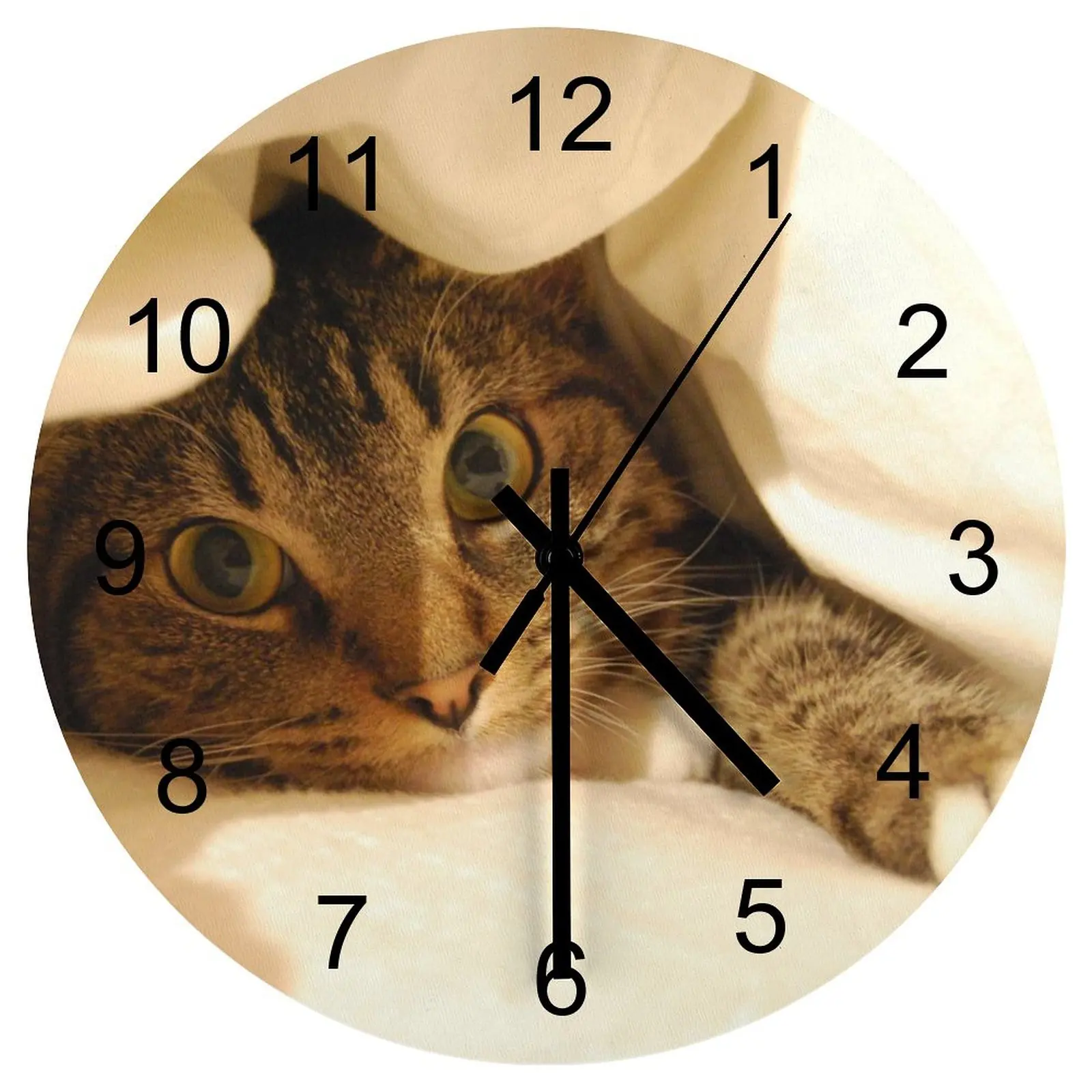 

Nursery Wall Clock sleeping lazy cat Clocks 12 inch Mute Wooden Round Durable Patterned Abstract Home Decor