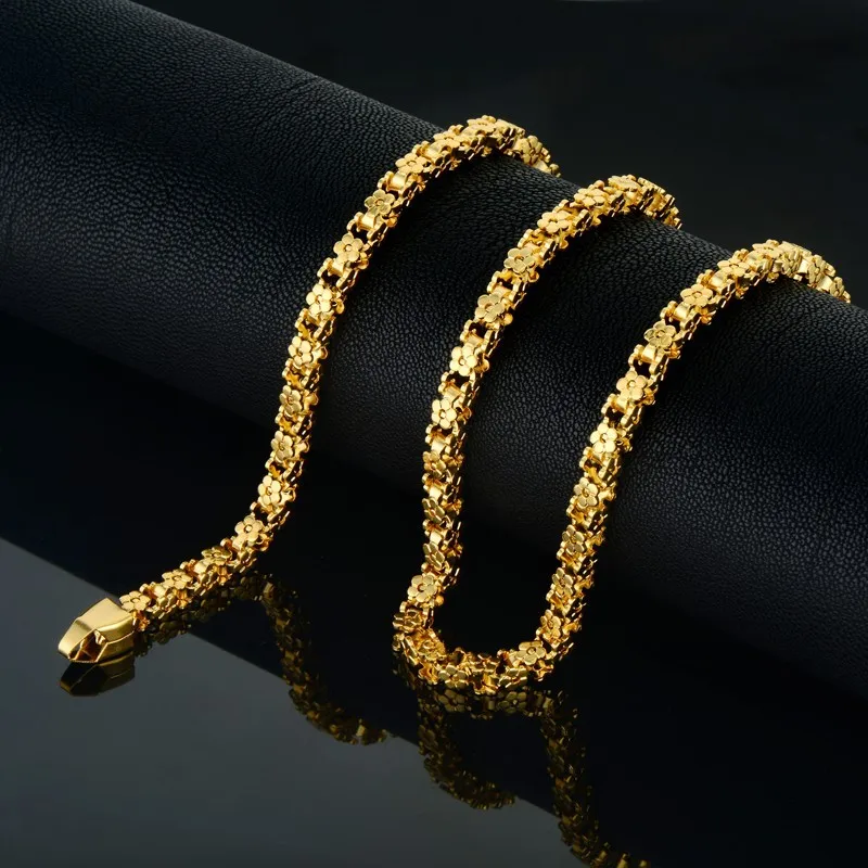 Chunky Gold Chain Necklace Men Embossing 5mm Vintage Party Men Jewelry Wholesale Gold Color Box Chain, Stainless Steel Necklace