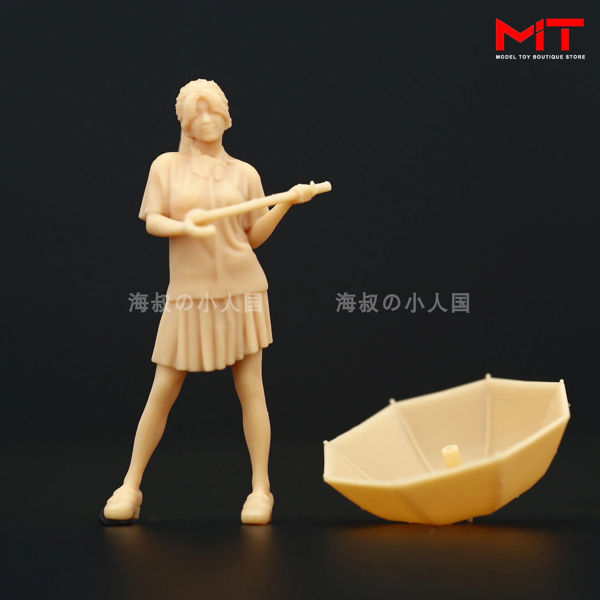 Miniatures Figurine A296 1/64 1/43 Girls Students Stroll Play in the Rain Figures Doll 3D Print Diorama Sand Table Scene Props