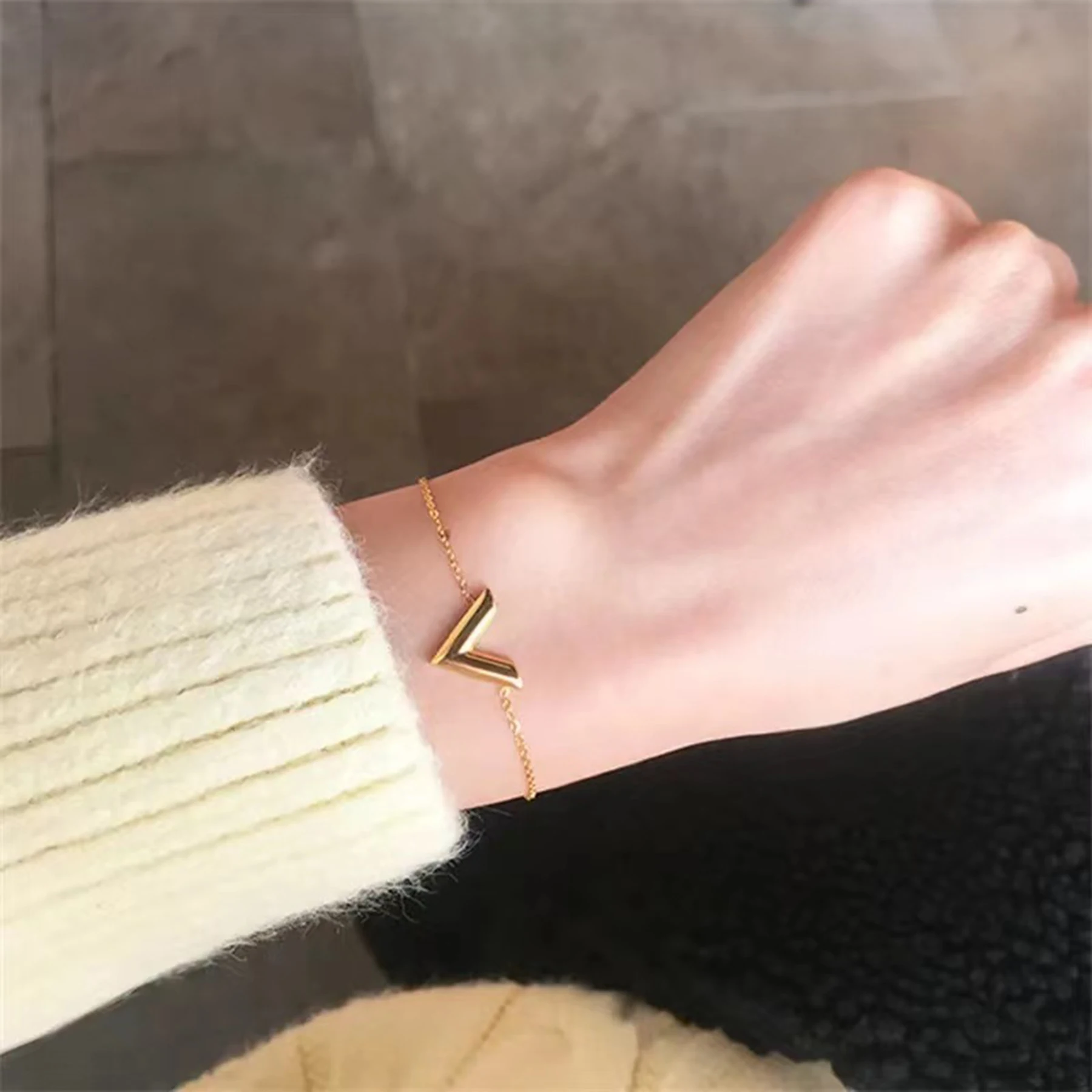 Fashion Jewelry Women's Stainless Steel Bracelet Simple Letter V Shape Design Exquisite High Quality Wedding Daily Party Gifts image 2