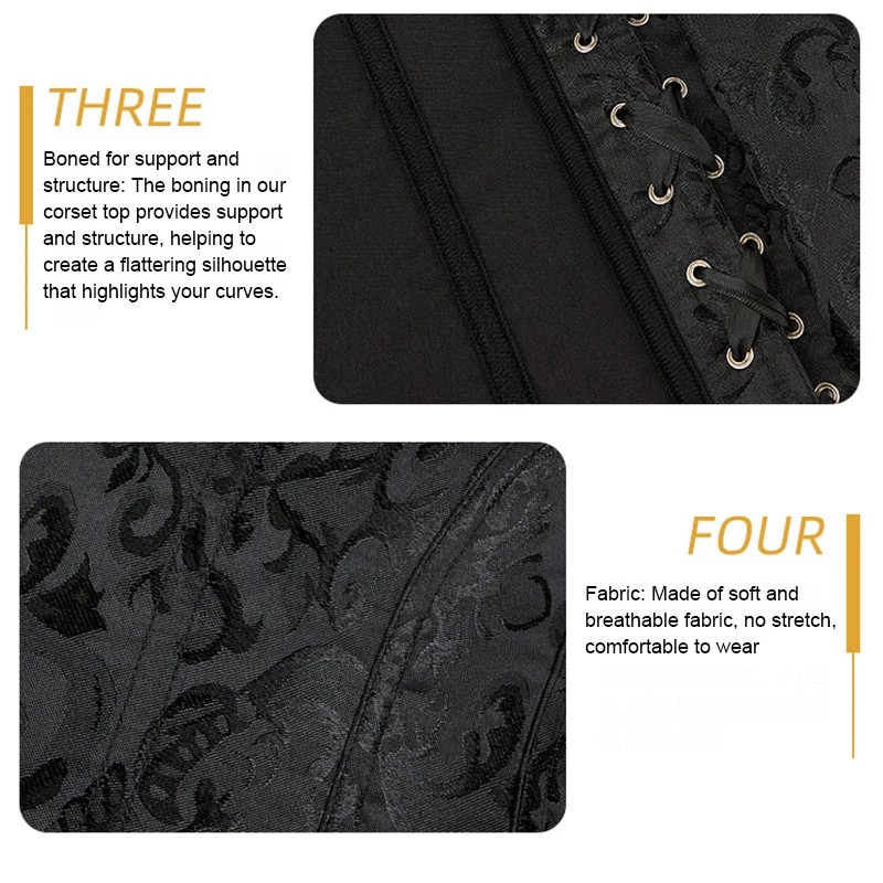 Women Corset Tops Black Overbust Corset Plus Size Floral Jacquard Corset Zipper Top Gothic Steampunk Corset Bustier Shapewear