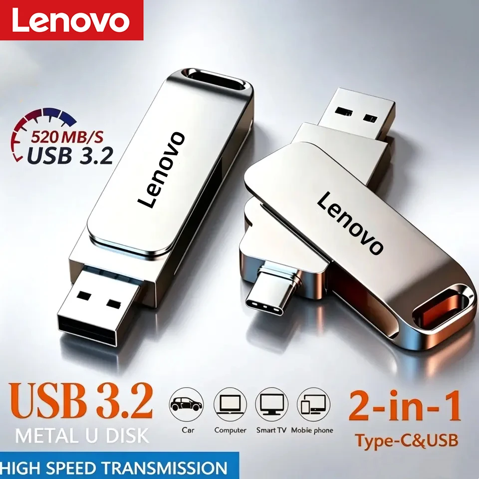 Lenovo 2TB High-Speed Type-C 2-in-1 USB Flash Drive OTG Pen Drive Memory Stick Pendrive  1TB 512GB For Phone Computer Card