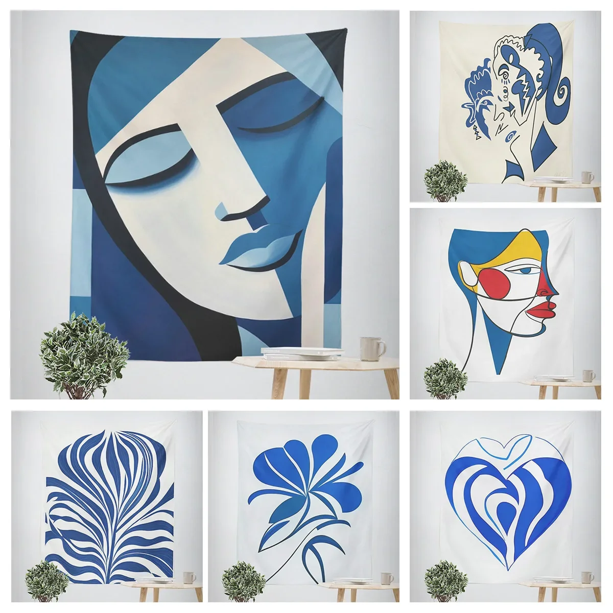 Modern Blue Leaf Tapestry - Abstract Wall Hanging with Bold Pattern, Perfect for Home Decor, Stylish and Unique Design