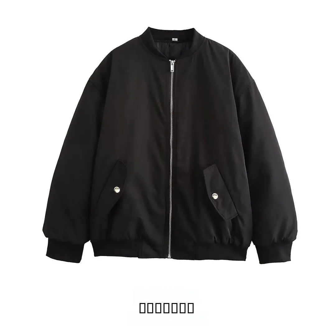 

KASLEAD New Women's Faion Pleated Loose Zipper Baseball Jaet Cotton Coat Outerwear Polyester Fiber Long Sve Stand Collar