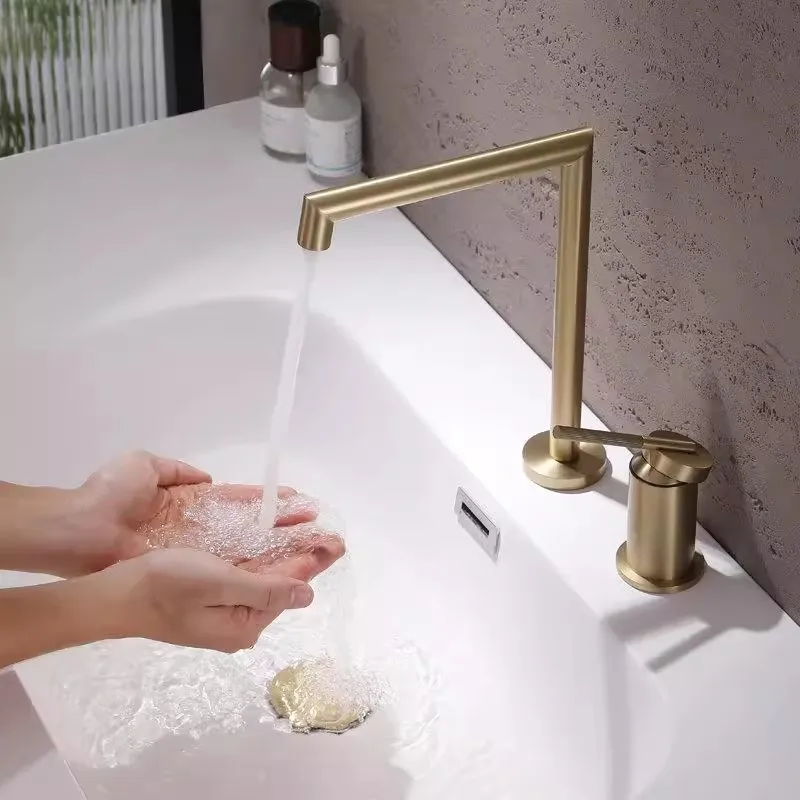 

Total Brass Brushed Gold Bathroom Faucet Brushed Nickel Basin Faucet Hot and Cold Gray/Chrome Widespread 2-holes Sink Faucet