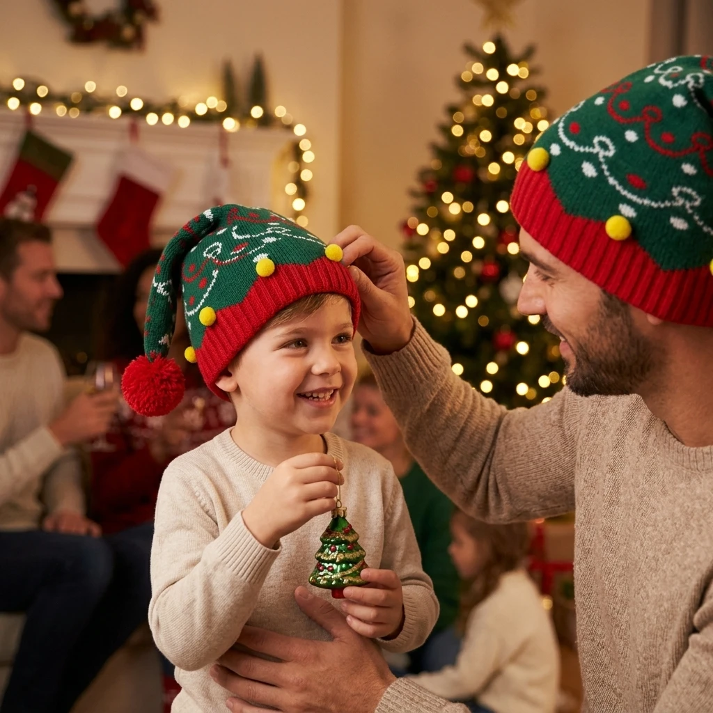 Christmas Knitted Beanie Hat For Adults And Children Soft Polyester Knit Santa Design Hat Navidad New Year Party Gifts 1 Pair