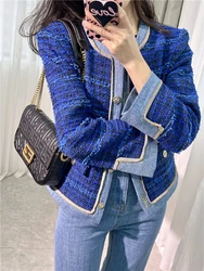 Elegant fragrance! S Home~Fashionable and Western Style Twill Pattern Patterned Denim Coat+Hip Wrapped Plaid Skirt for Women