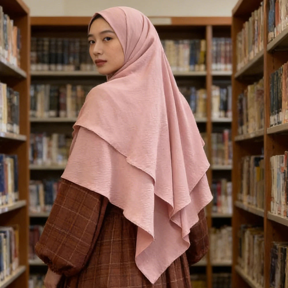 

Двухслойный длинный хиджаб-шарф для женщин, мусульманский химар с завязками сзади, головной убор для молитвы на Ид и Рамадан, исламская одежда, абайи, амира