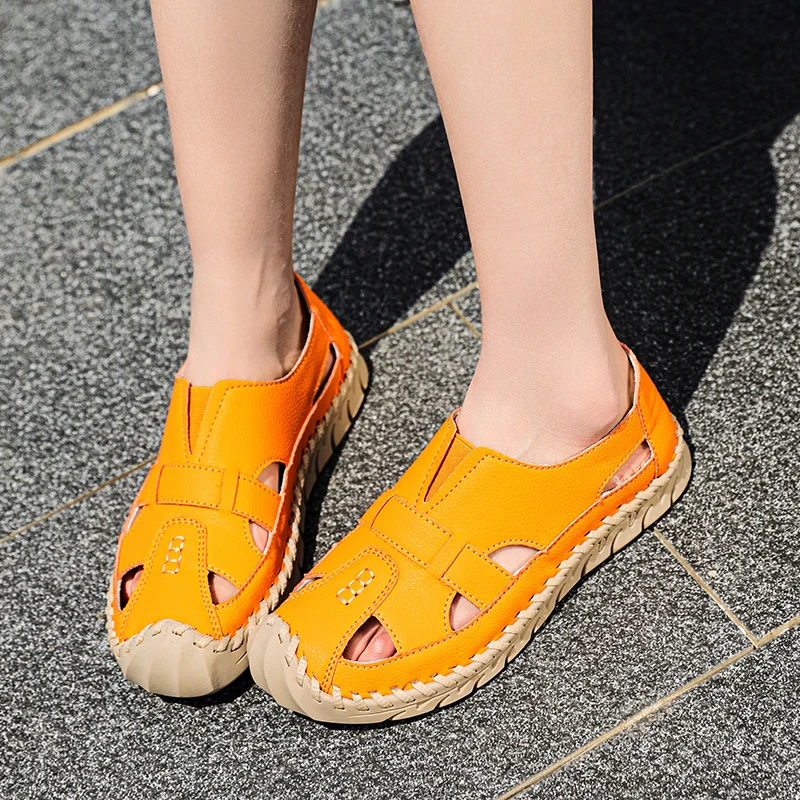 

Orange couple style casual sandals beach shoes antislip woman outdoor hand-sewn lightweight high quality soft Flats size 38-45
