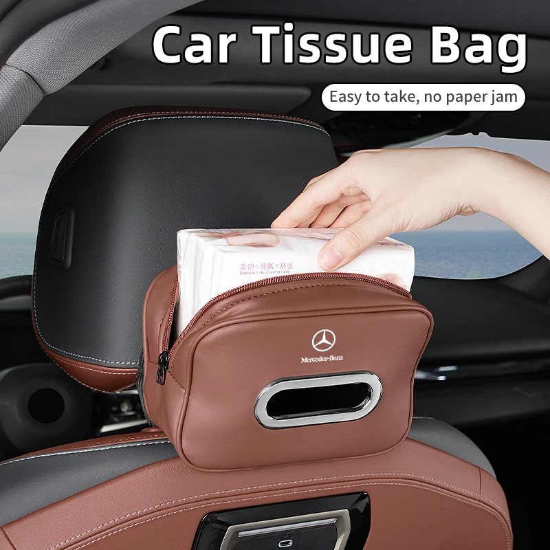 Car Seat Back Hanging Tissue Towel Bag Leather Napkin Storage Box For Mercedes Benz AMG A C Class W201 W210 W108 W204 W205 W203