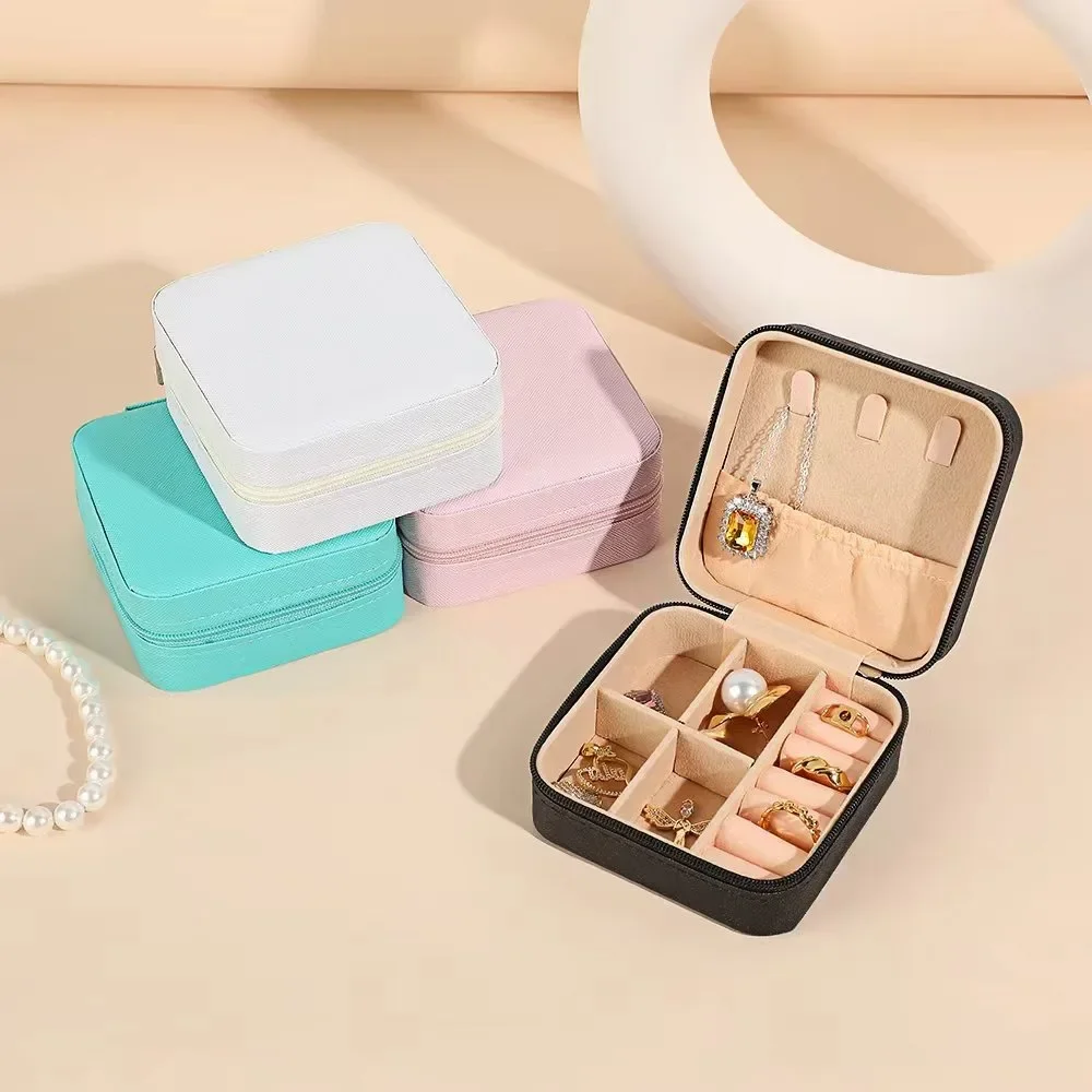 Mini jewelry storage box portable family travel earrings necklace storage box female ring organizer PU leather display box