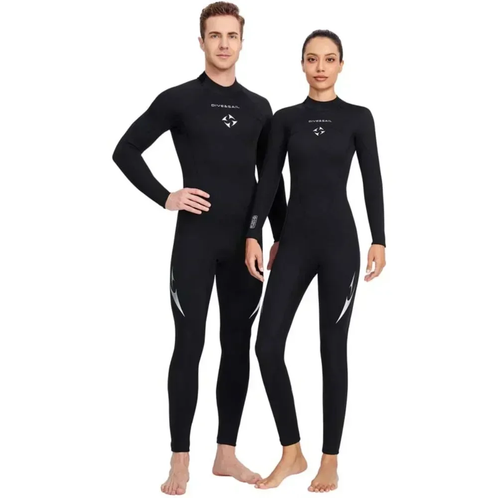 

3mm Neoprene Men Women Diving Suit Fashion Black Color Matching Long-sleeved Trousers Back Zipper One-piece Surfing Swimsuit