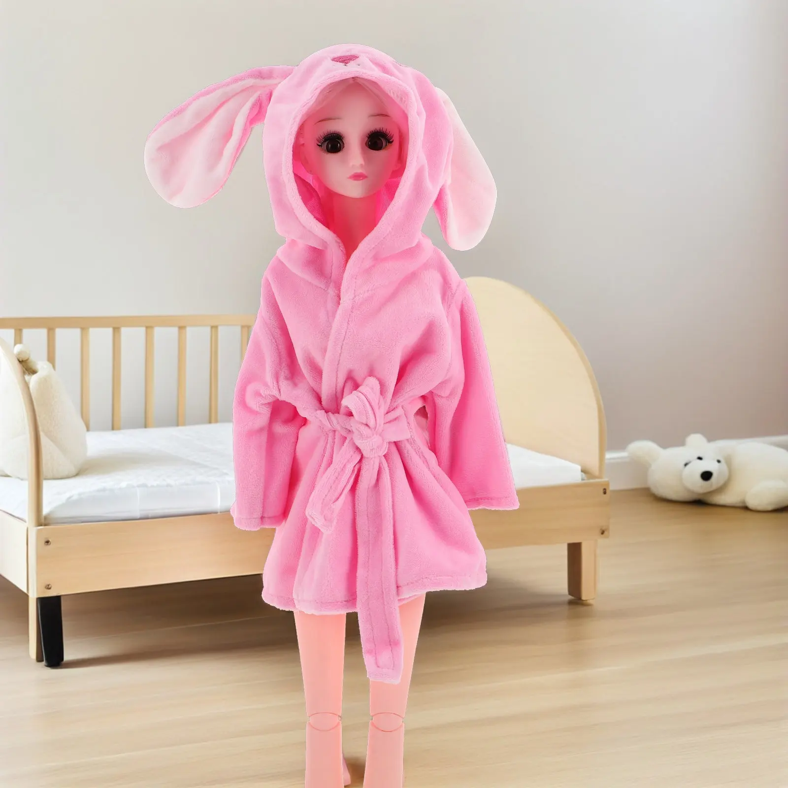

Bunny Sleepwear Set Soft Polyester Robe Hooded Nightdress for 18 Inch 43Cm Accessories Cute Sleepwear Outfit Pajamas