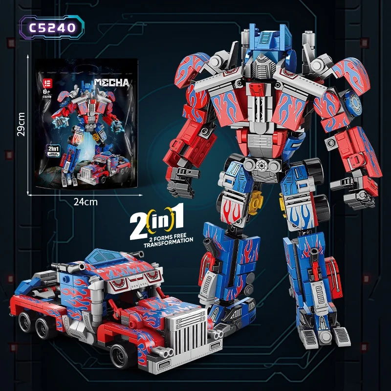 Transformeerbare robot Optimus Prime voor kinderen, bouwvoertuig, bouwstenen, cadeau voor kinderen, verjaardagscadeau