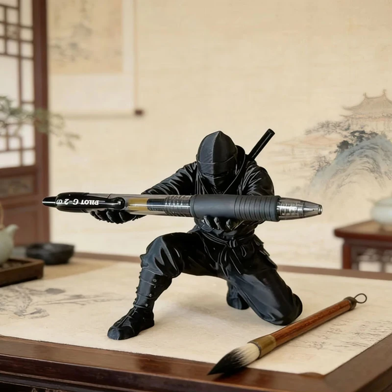 Desktop Art 3D Printed Ninja Pen Holder Unique Figurine Stationery Organizer Pencil Figurines Desk Decor Craft Pen Storage Tools