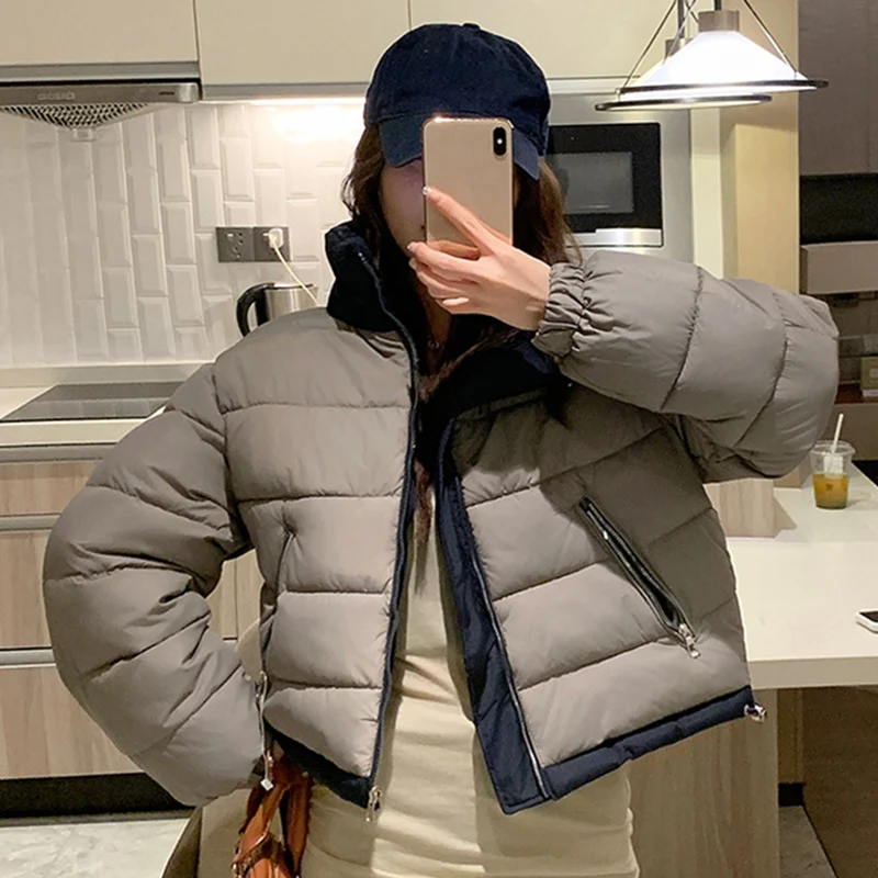 เสื้อแจ็คเก็ตคอตั้งผ้าฝ้ายผู้หญิง แฟชั่นเกาหลี แจ็คเก็ตพาร์กาสั้นหลากสี เสื้อแจ็คเก็ตบุผ้าฝ้ายอุ่นๆ สำหรับผู้หญิง