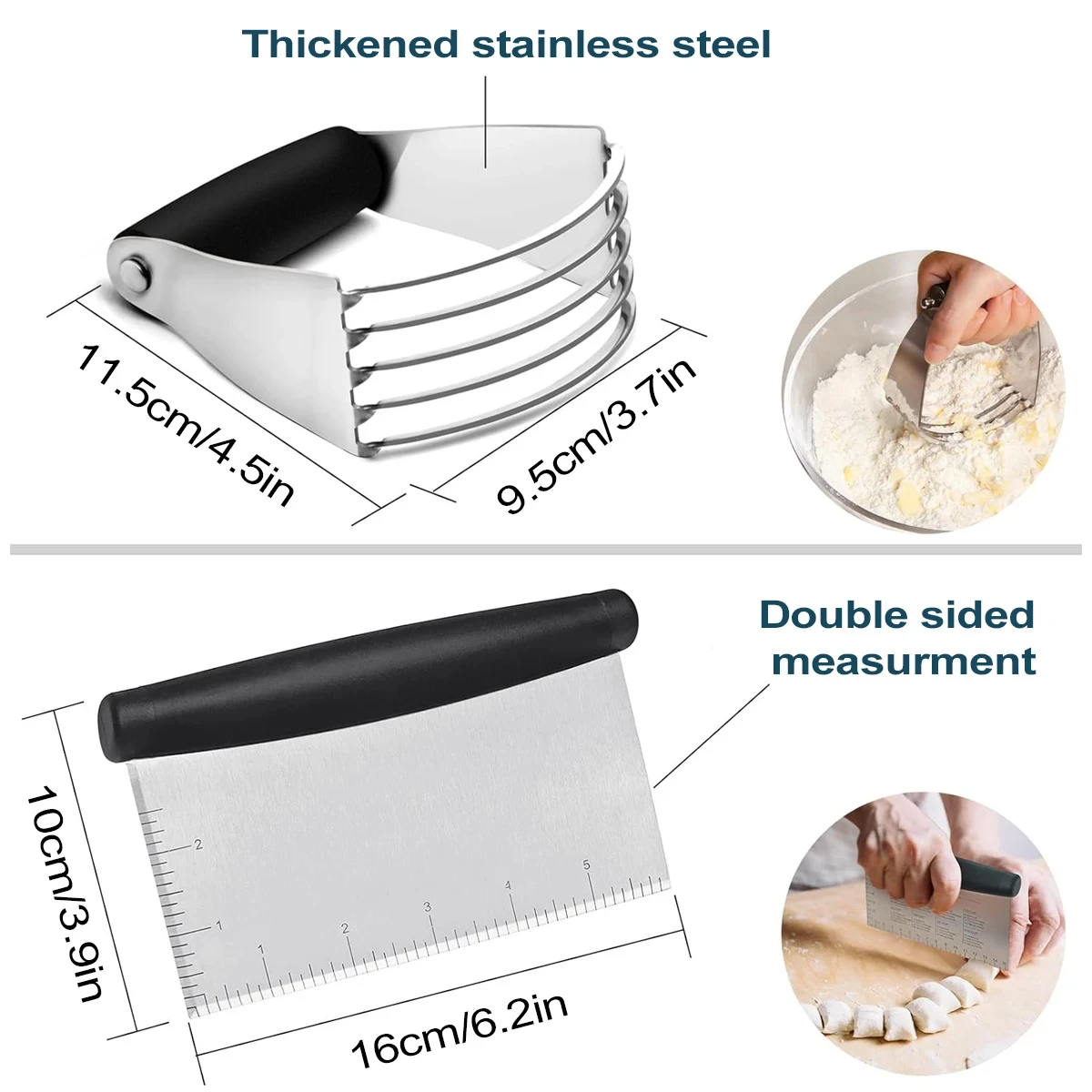 Leeseph Stainless Steel Pastry Blender Cutter and Bench Scraper Set, Multipurpose Kitchen Baking Essential Tool,Dough Processing