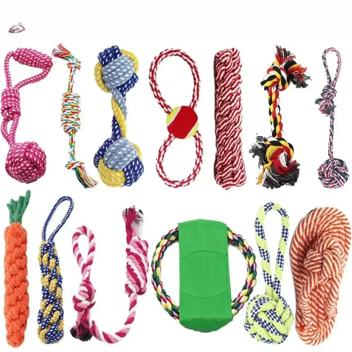 Jouet à mâcher pour chiens, ULà nœud de carotte, balle en coton tressé, jouets interactifs d'entraînement, degré de morsure durable, fournitures pour animaux de compagnie pour chiots