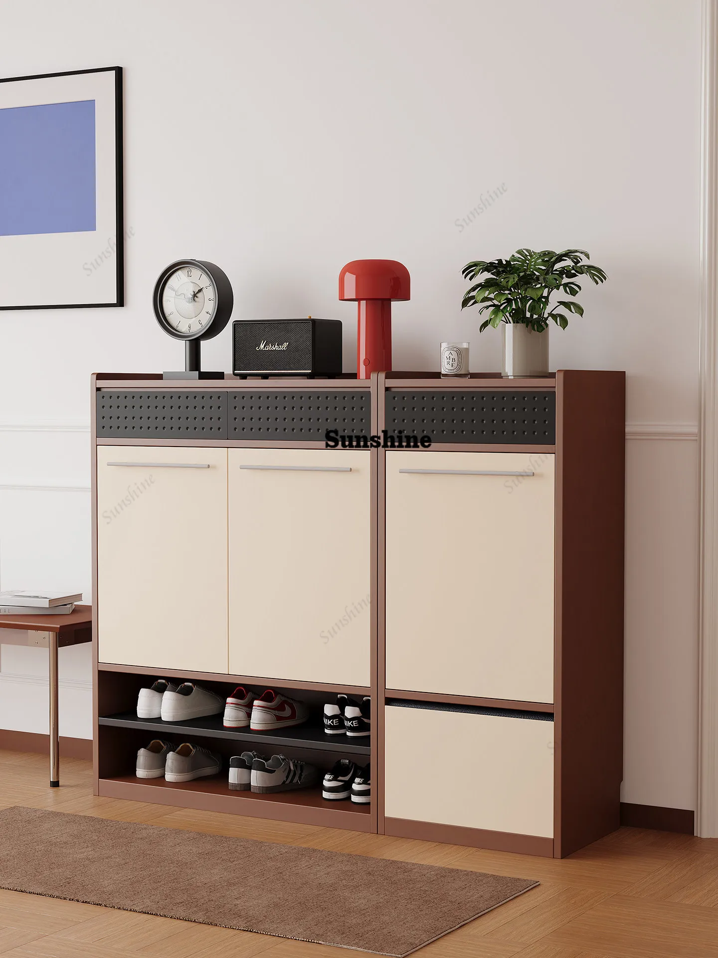Solid wood shoe cabinet integrated against the wall door ultra-thin narrow large-capacity entrance cabinet