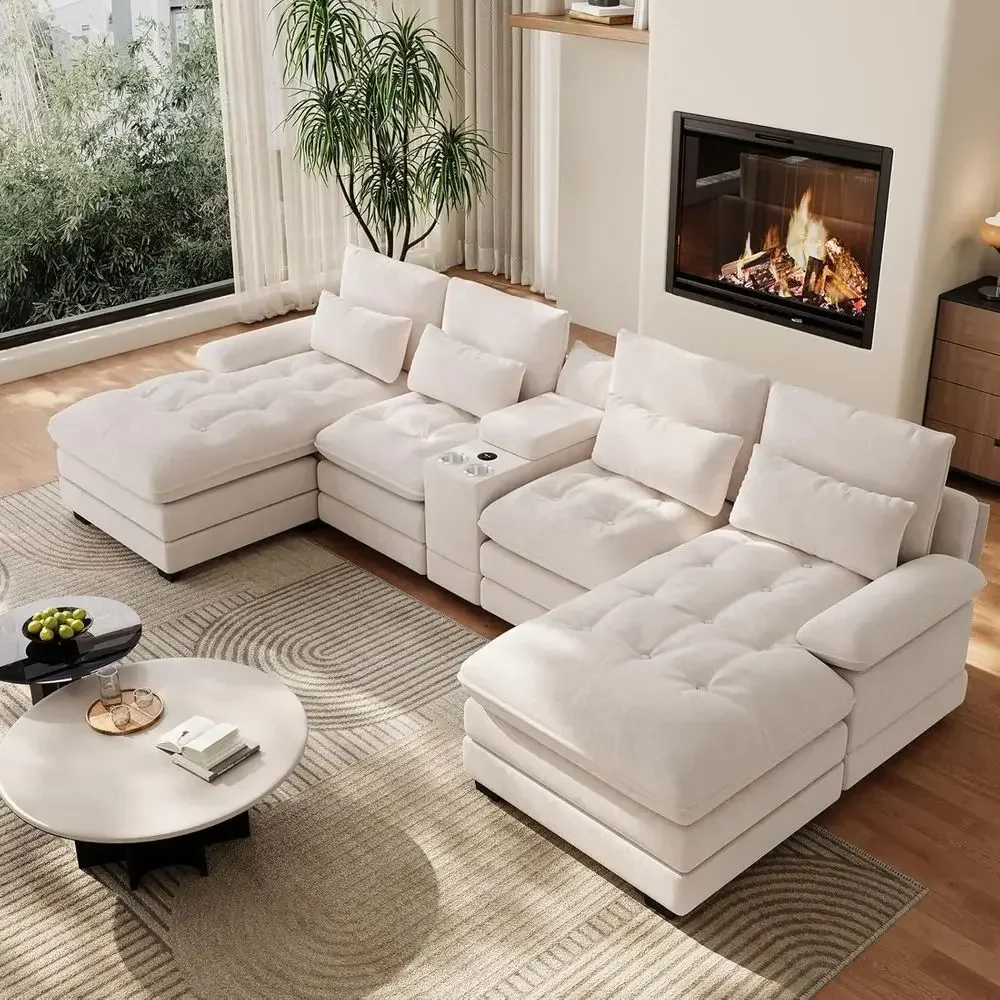 134"haped Sectional Couch or Living Room, ern Chenille 6 Seat Living Room Soa Set with Storage ole, Oversized ular Sectional luy